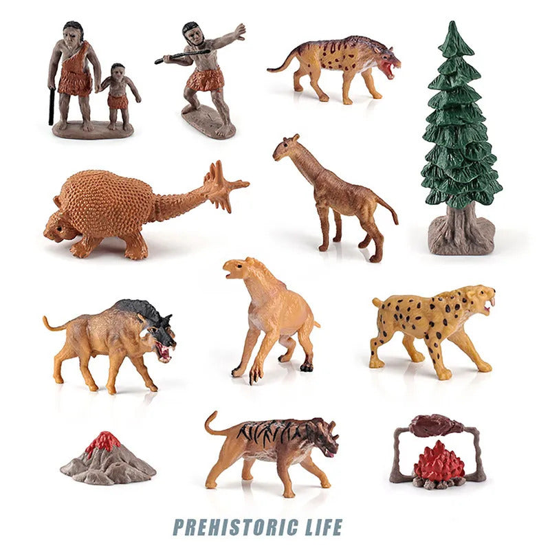 12 種の先史時代の動物の模型