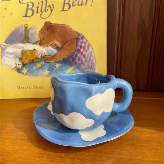 Hand Painted Blue Sky White Clouds Coffee Mug