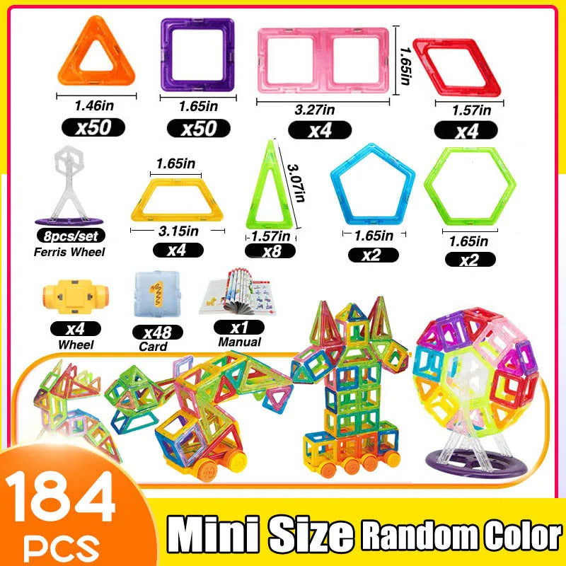 64-184Pcs Kids Magnetic Building Blocks Mini Size Magnet Toys