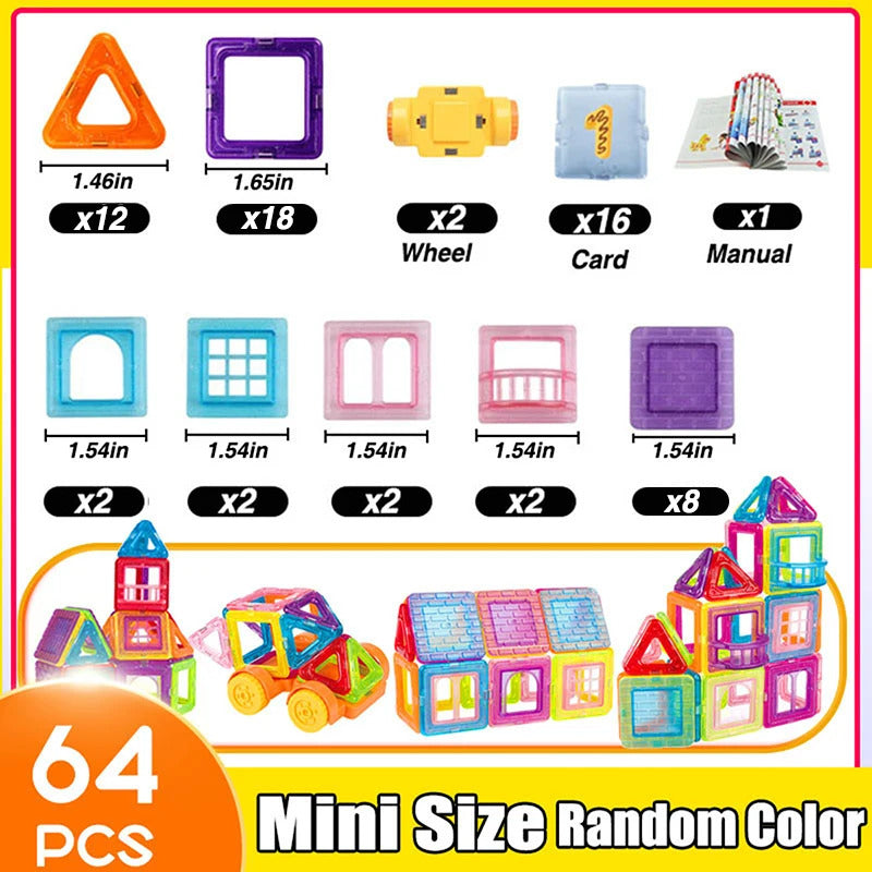 64-184Pcs Kids Magnetic Building Blocks Mini Size Magnet Toys