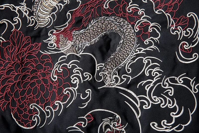 Bomber Jacket Men Chinese Dragon Embroidery Pilot Jacket Retro Punk Hip