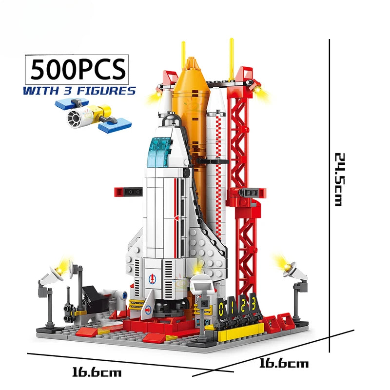 Space Aviation Manned Rocket Building Blocks With Astronaut
