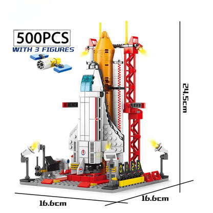 Space Aviation Manned Rocket Building Blocks With Astronaut