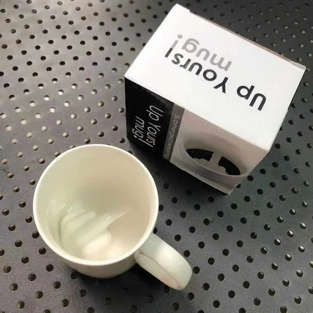 300ML 中指カップ ホワイト おもしろいセラミックマグ