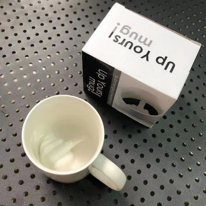 300ML 中指カップ ホワイト おもしろいセラミックマグ