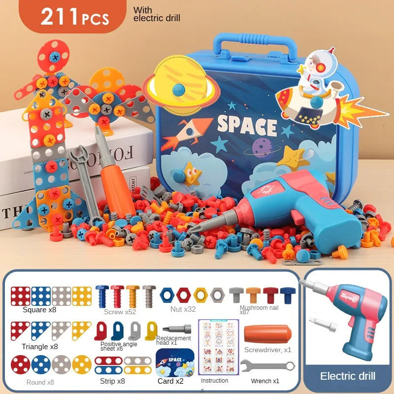 211PCS 子供用ごっこ遊び修理ツールボックス クリエイティブ教育玩具