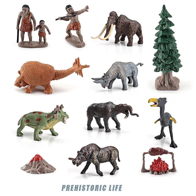 12 種の先史時代の動物の模型
