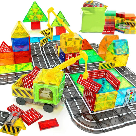 Magnetic Road Set With Car Toys For Boys & Girls