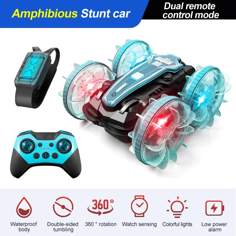 新しい LED 水陸両用 RC カー デュアル リモート コントロール 防水 スタント カー