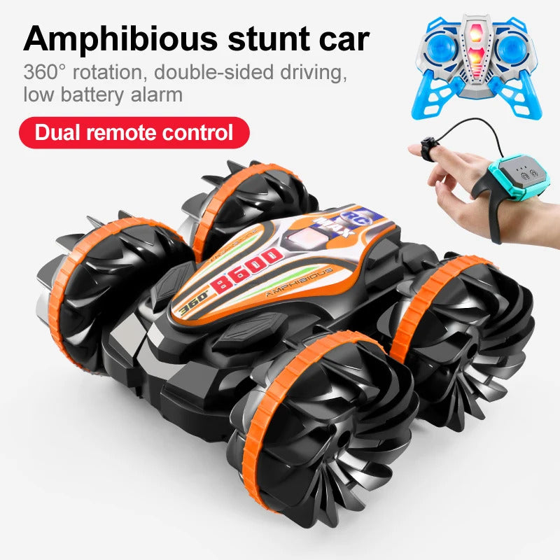 新しい LED 水陸両用 RC カー デュアル リモート コントロール 防水 スタント カー