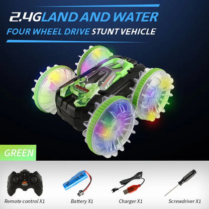 新しい LED 水陸両用 RC カー デュアル リモート コントロール 防水 スタント カー