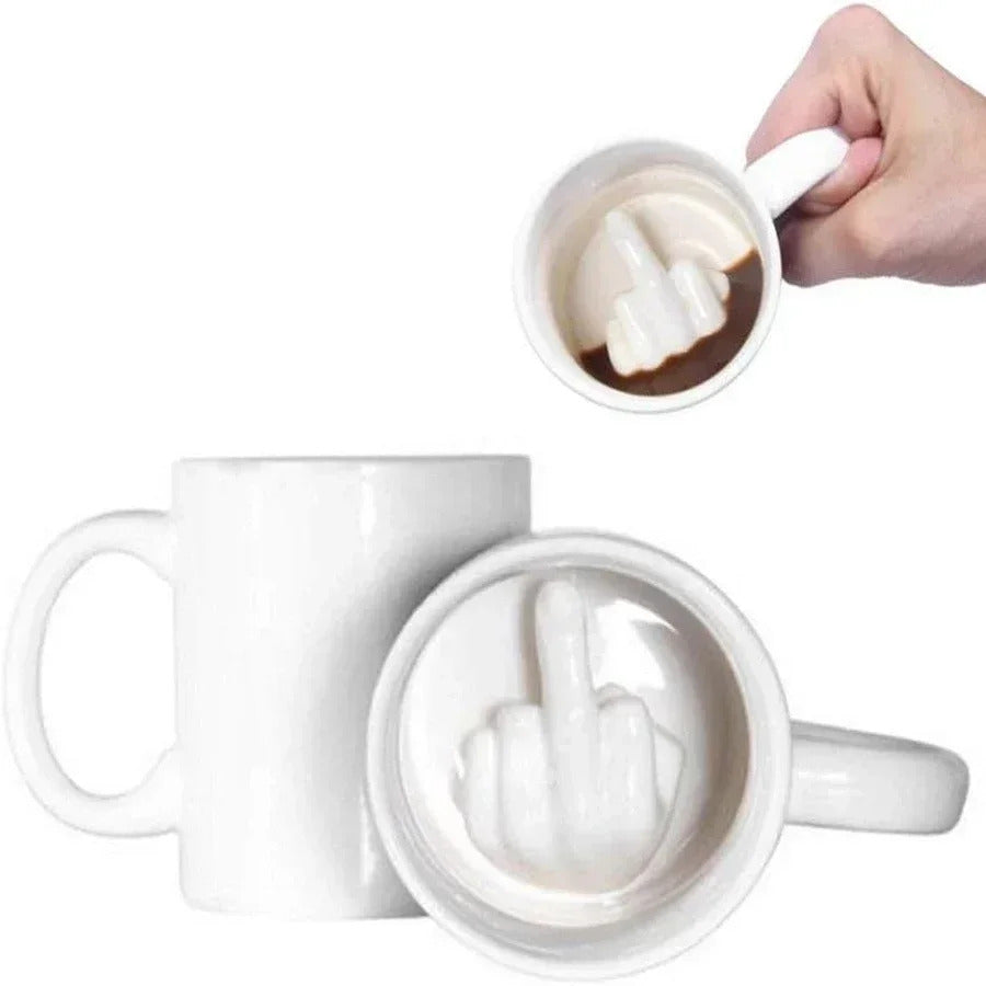 300ML 中指カップ ホワイト おもしろいセラミックマグ
