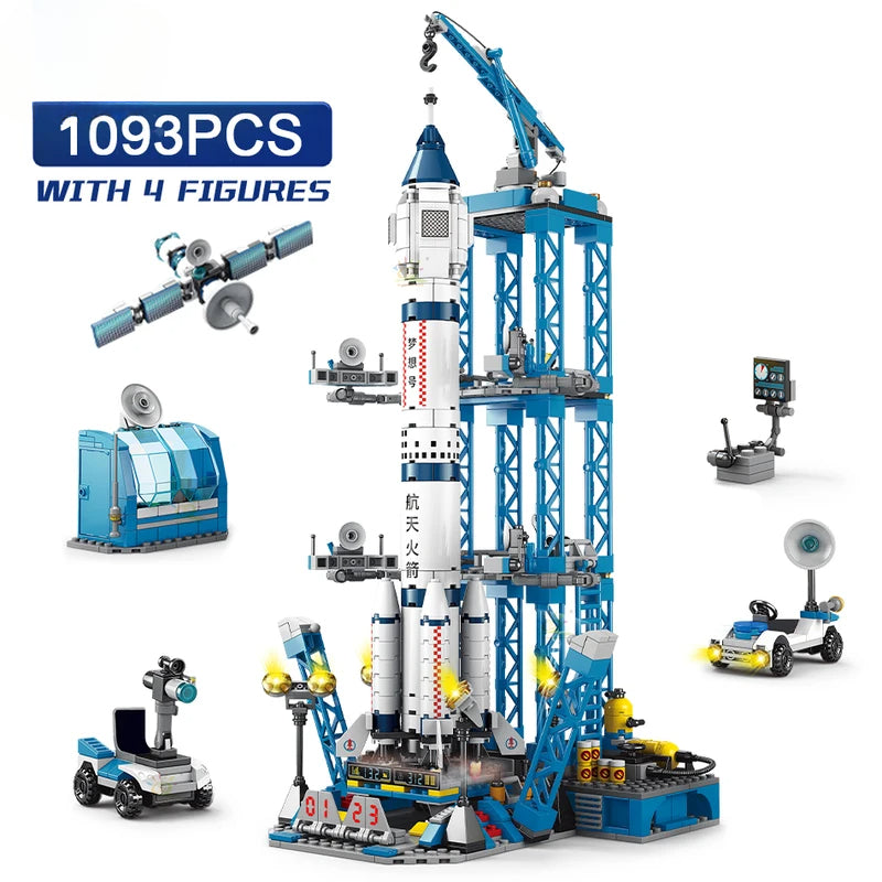 Space Aviation Manned Rocket Building Blocks With Astronaut