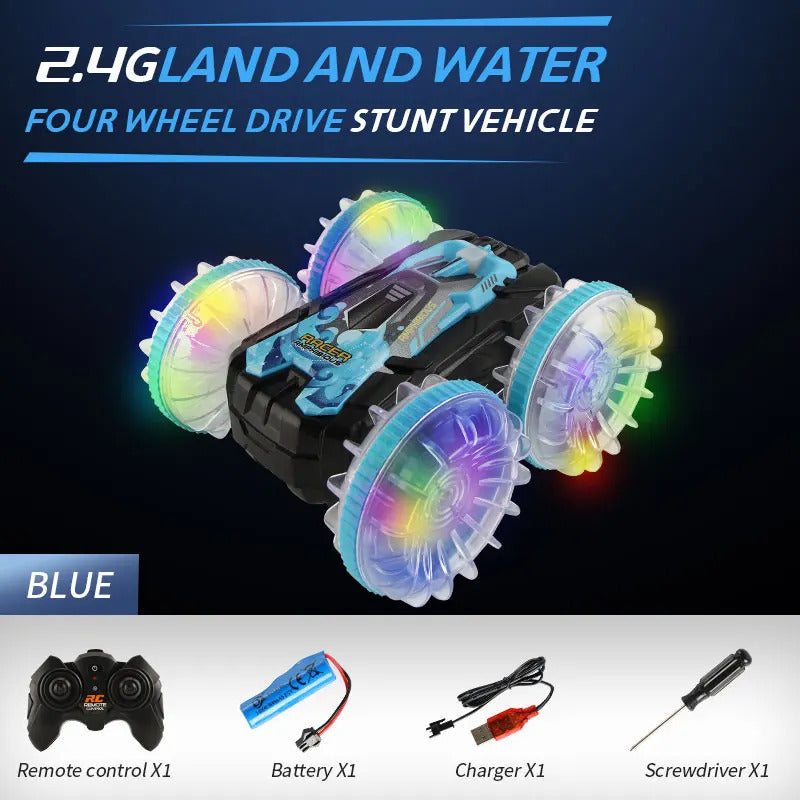 新しい LED 水陸両用 RC カー デュアル リモート コントロール 防水 スタント カー