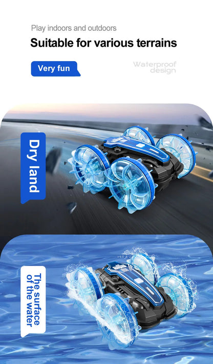 新しい LED 水陸両用 RC カー デュアル リモート コントロール 防水 スタント カー