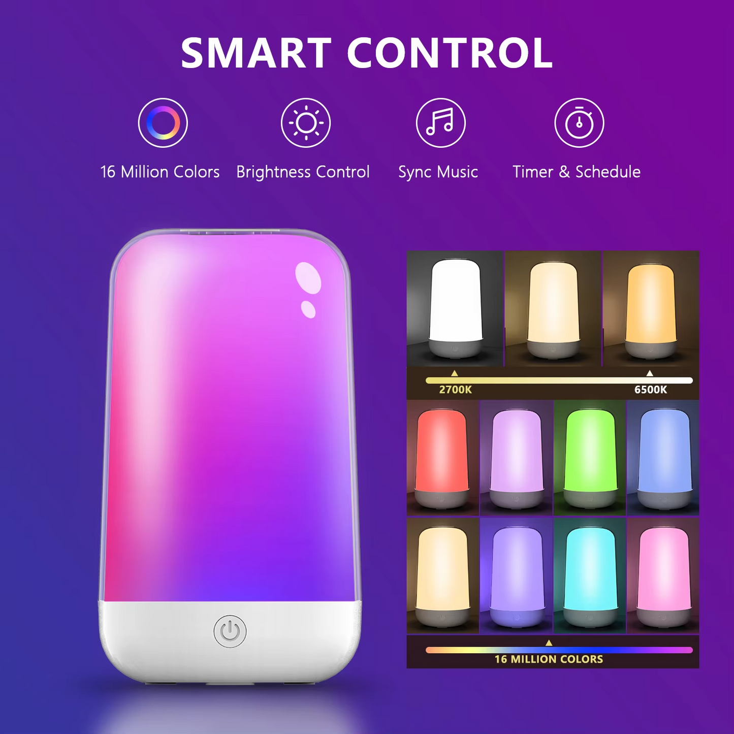 Smart LED Bedsides Lamp Night Light RGB Dimmable Touch Light