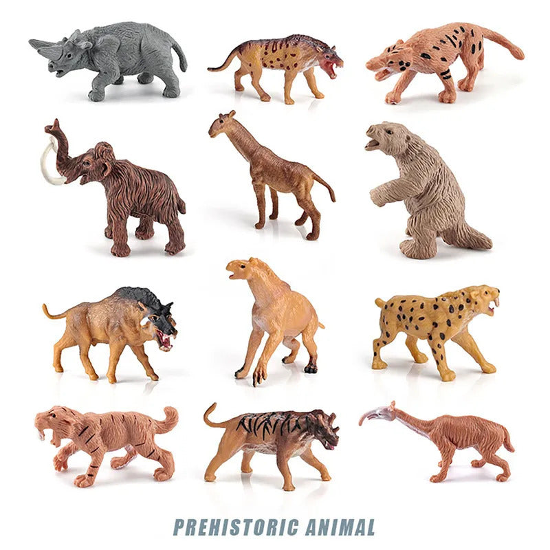 12 種の先史時代の動物の模型