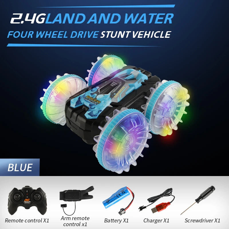 新しい LED 水陸両用 RC カー デュアル リモート コントロール 防水 スタント カー
