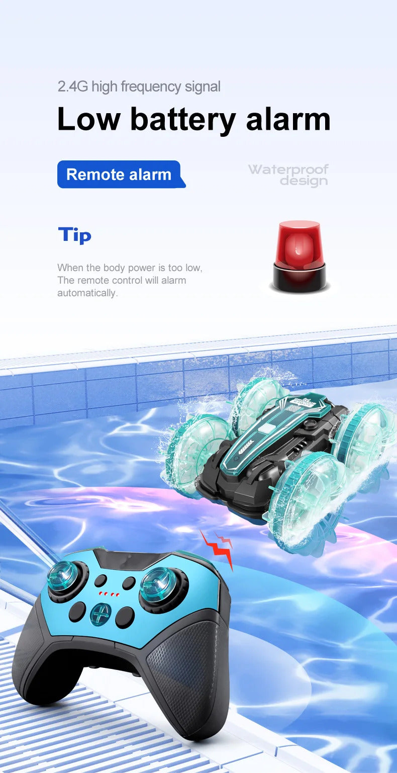 新しい LED 水陸両用 RC カー デュアル リモート コントロール 防水 スタント カー