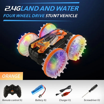 新しい LED 水陸両用 RC カー デュアル リモート コントロール 防水 スタント カー