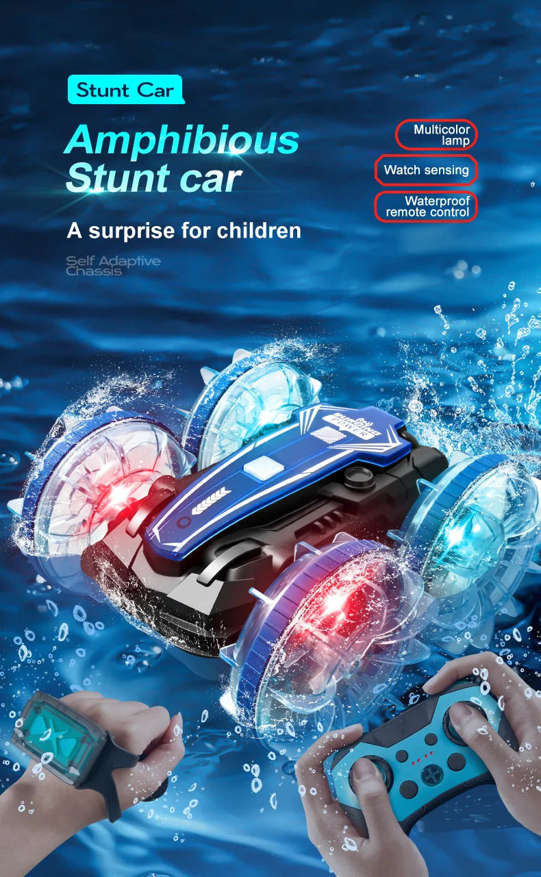新しい LED 水陸両用 RC カー デュアル リモート コントロール 防水 スタント カー