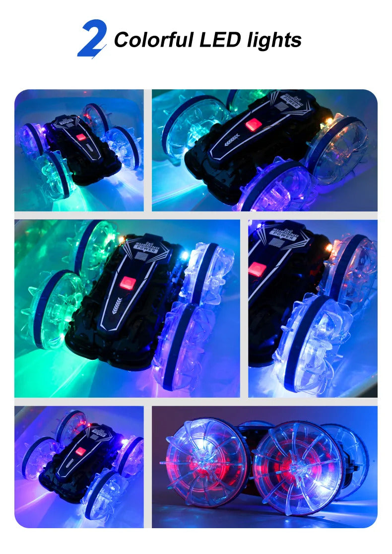 新しい LED 水陸両用 RC カー デュアル リモート コントロール 防水 スタント カー