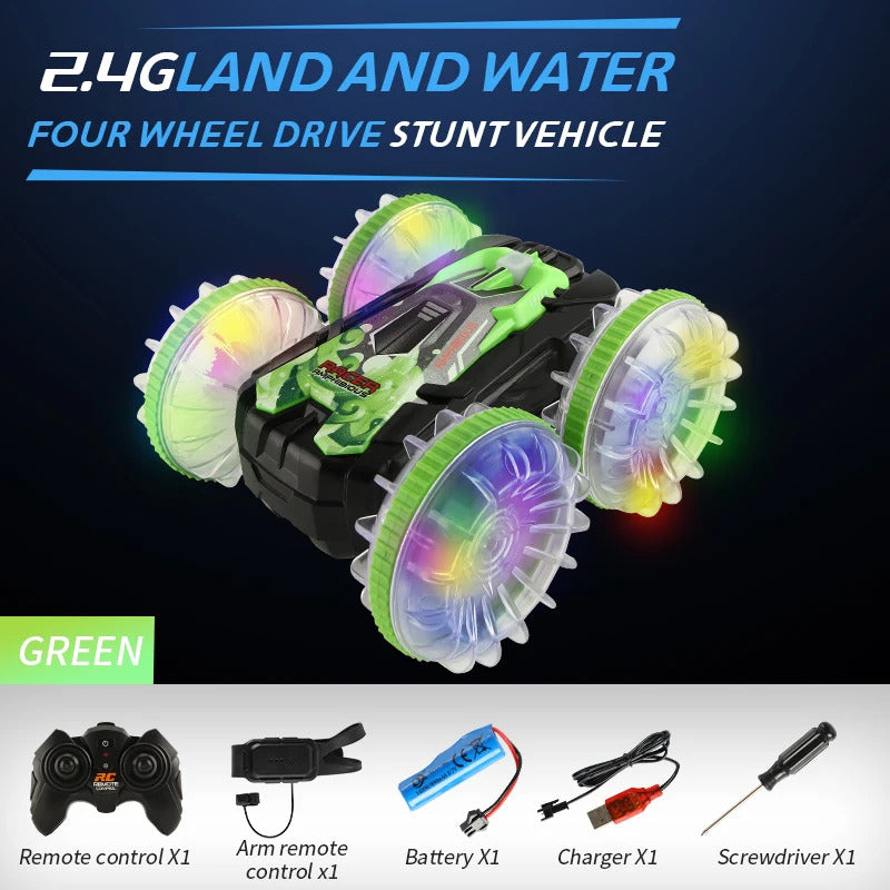 新しい LED 水陸両用 RC カー デュアル リモート コントロール 防水 スタント カー