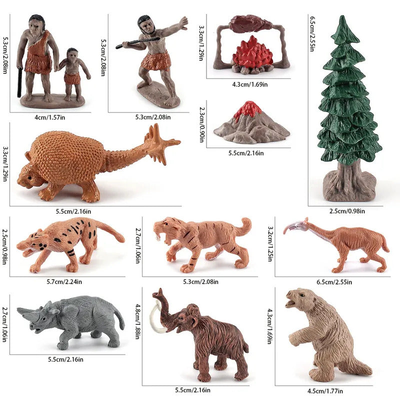 12 種の先史時代の動物の模型