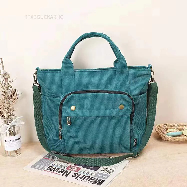 Corduroy Shoulder Bag Women Vintage Shopping Bags Zipper Girls Student