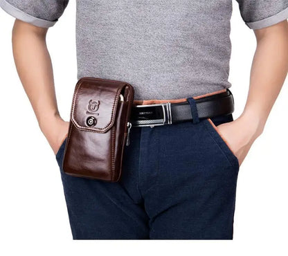 BULLCAPTAIN Genuine Leather Men's Waist Packs Phone Pouch Bags Waist Bag