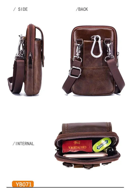 BULLCAPTAIN Genuine Leather Men's Waist Packs Phone Pouch Bags Waist Bag