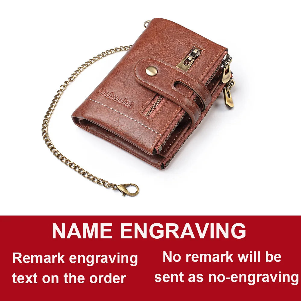New Men Wallets Name PU Short Card Holder Chain Men Purse Brand Male wallet