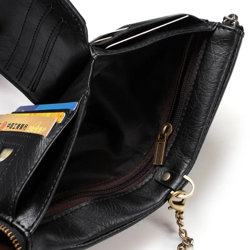 New Men Wallets Name PU Short Card Holder Chain Men Purse Brand Male wallet