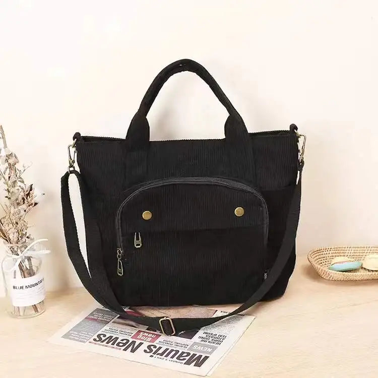 Corduroy Shoulder Bag Women Vintage Shopping Bags Zipper Girls Student