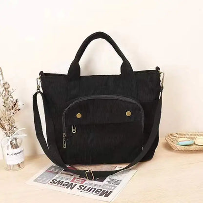 Corduroy Shoulder Bag Women Vintage Shopping Bags Zipper Girls Student