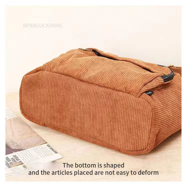 Corduroy Shoulder Bag Women Vintage Shopping Bags Zipper Girls Student