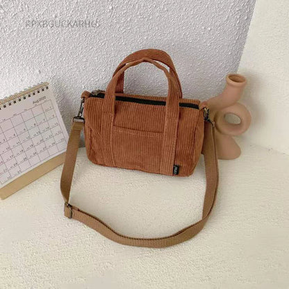 Corduroy Shoulder Bag Women Vintage Shopping Bags Zipper Girls Student