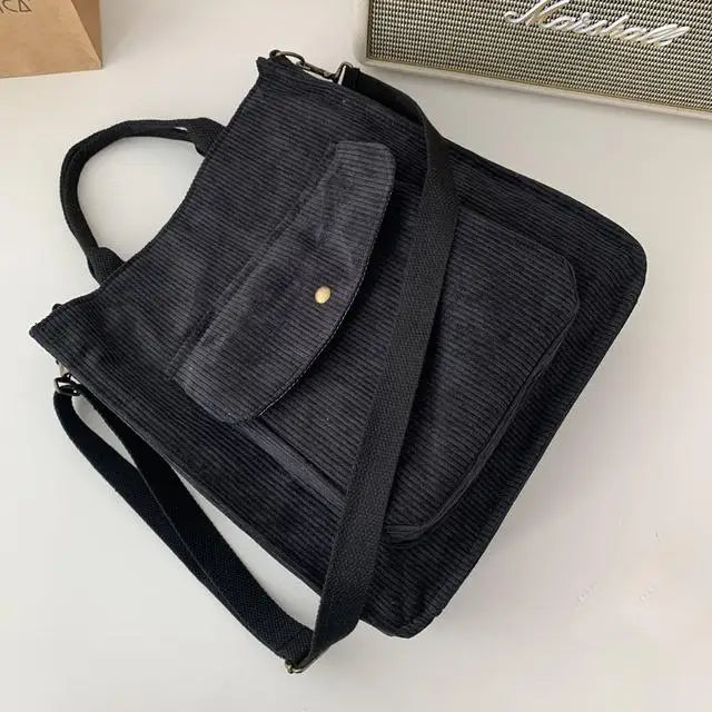 Corduroy Shoulder Bag Women Vintage Shopping Bags Zipper Girls Student