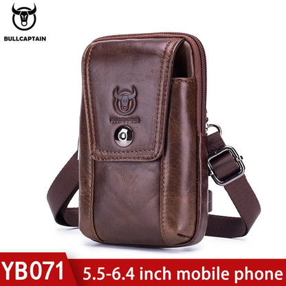 BULLCAPTAIN Genuine Leather Men's Waist Packs Phone Pouch Bags Waist Bag