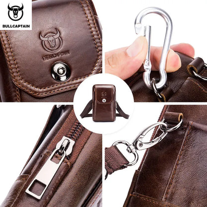 BULLCAPTAIN Genuine Leather Men's Waist Packs Phone Pouch Bags Waist Bag