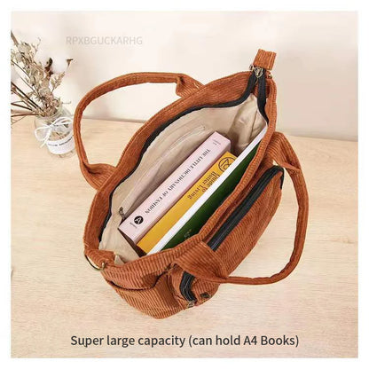 Corduroy Shoulder Bag Women Vintage Shopping Bags Zipper Girls Student