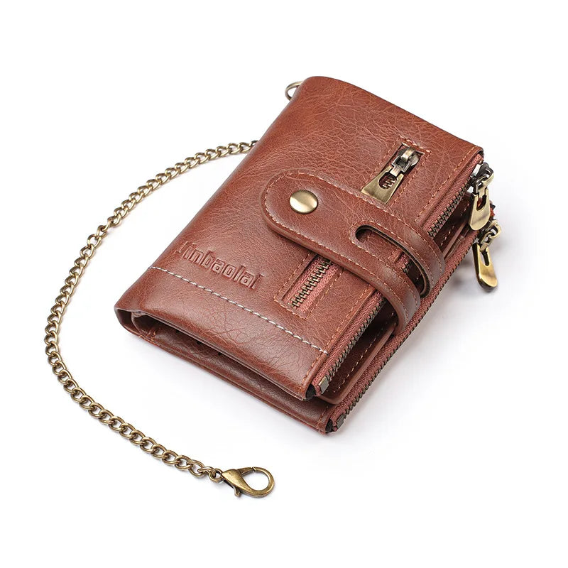 New Men Wallets Name PU Short Card Holder Chain Men Purse Brand Male wallet