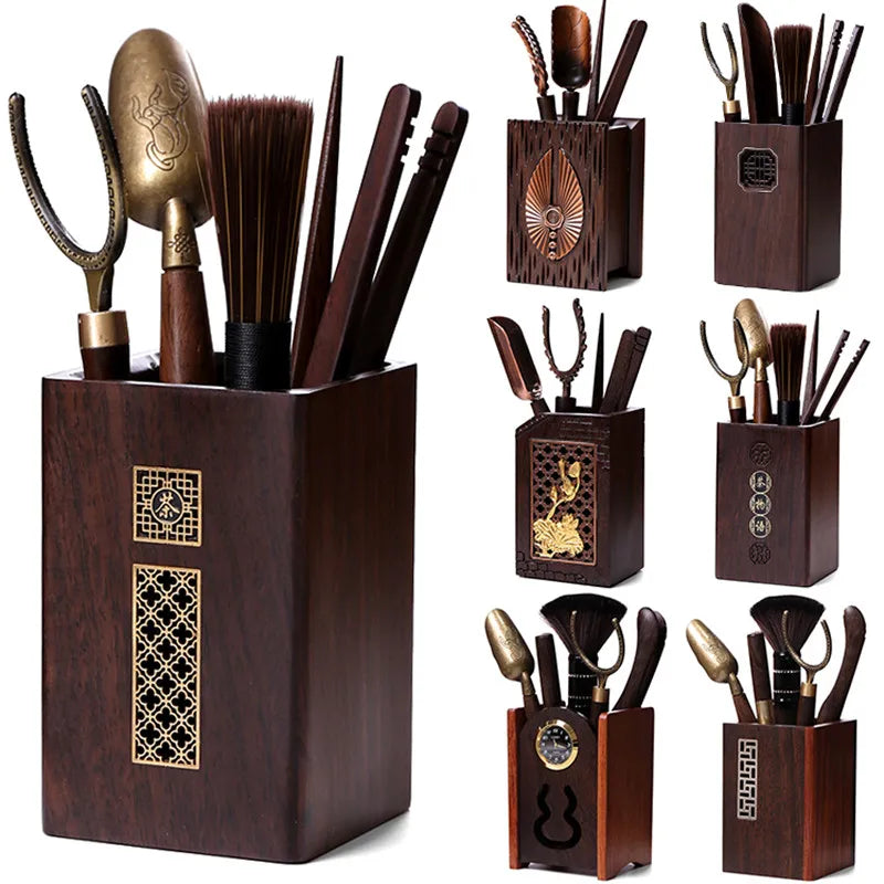 Kungfu Tea Set, Black Sandalwood, Solid Wood Tea Clip, Bamboo Tweezers