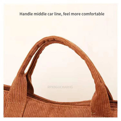 Corduroy Shoulder Bag Women Vintage Shopping Bags Zipper Girls Student