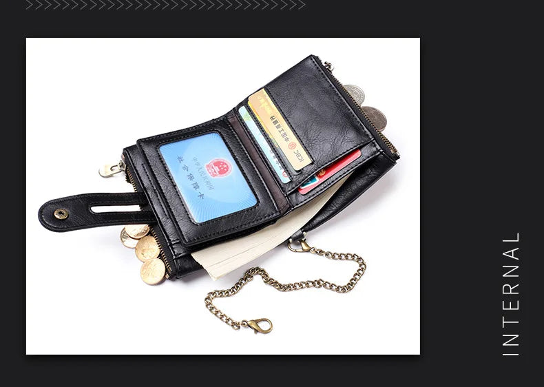 New Men Wallets Name PU Short Card Holder Chain Men Purse Brand Male wallet