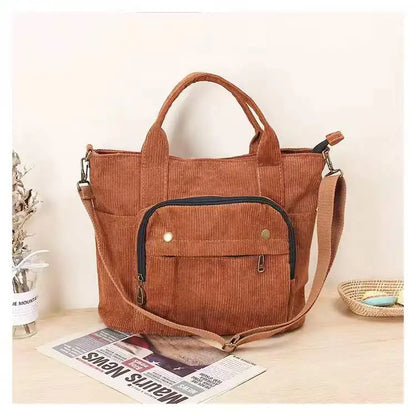 Corduroy Shoulder Bag Women Vintage Shopping Bags Zipper Girls Student