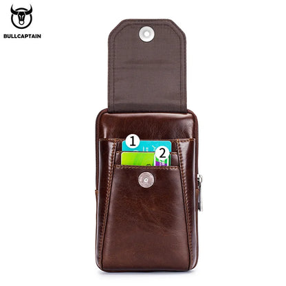 BULLCAPTAIN Genuine Leather Men's Waist Packs Phone Pouch Bags Waist Bag