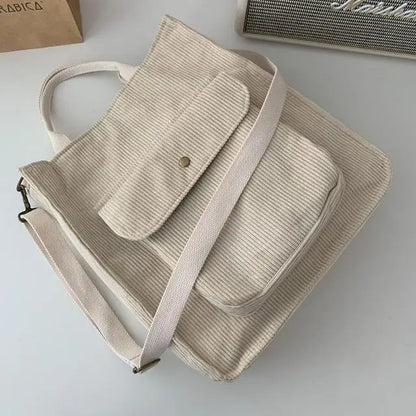 Corduroy Shoulder Bag Women Vintage Shopping Bags Zipper Girls Student