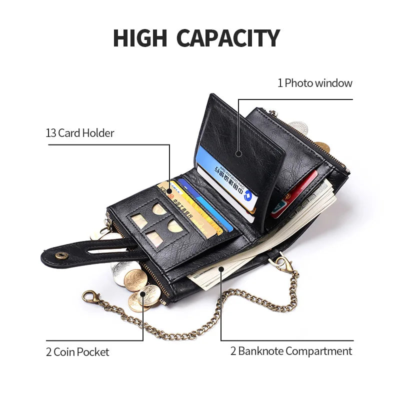 New Men Wallets Name PU Short Card Holder Chain Men Purse Brand Male wallet