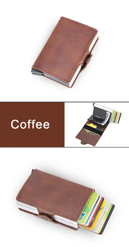 Rfid Blocking Protection Men id Credit Card Holder Wallet Leather Metal